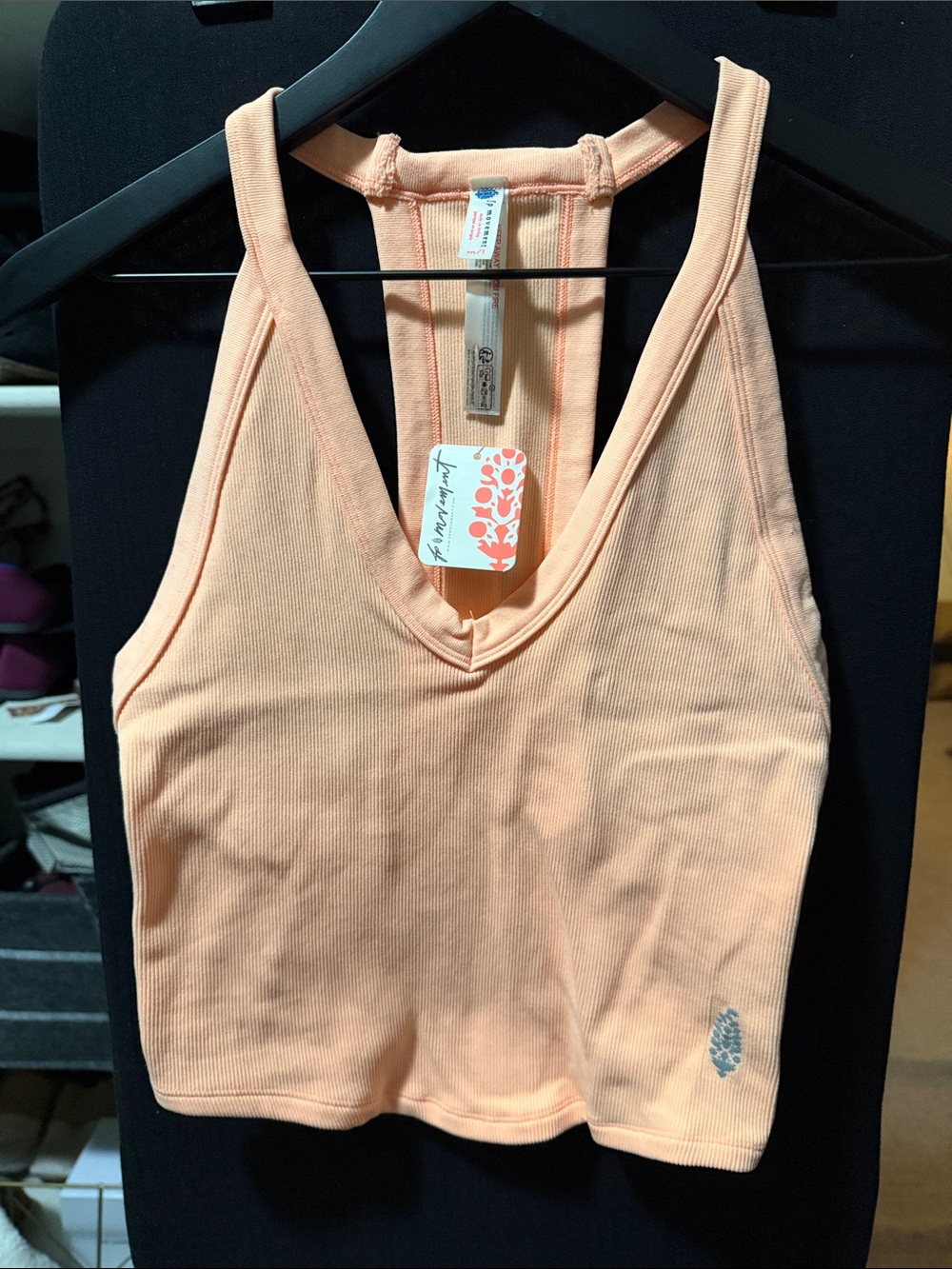 FP Movement by Free People Peach Ribbed V-Neck Crop Tank Top